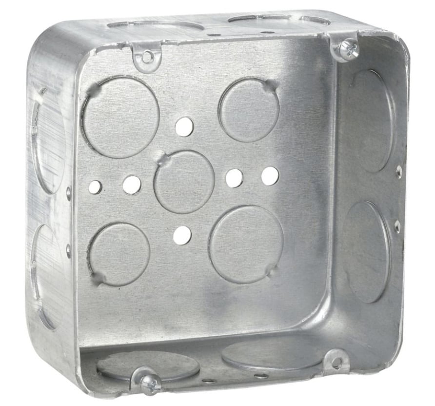 TP836 TP Drawn Outlet Box, Steel, 42 cu-in Capacity, (13) Knockouts, 4-11/16 in H x 4-11/16 in W x 2-1/8 in D