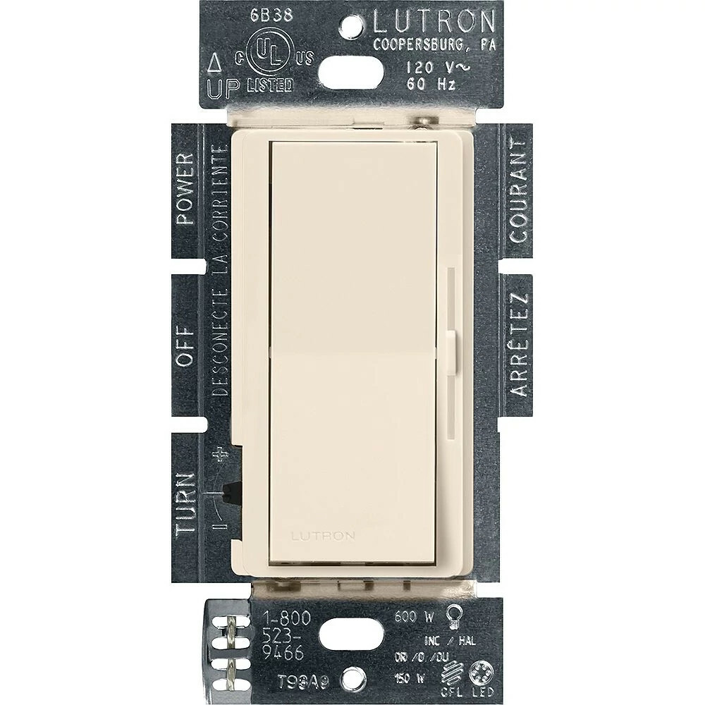 DVCL-153PH-LA Diva LED+ Dimmer Switch, No Neutral Required, 150W LED, 1 Pole/3-Way, 120V, Light Almond