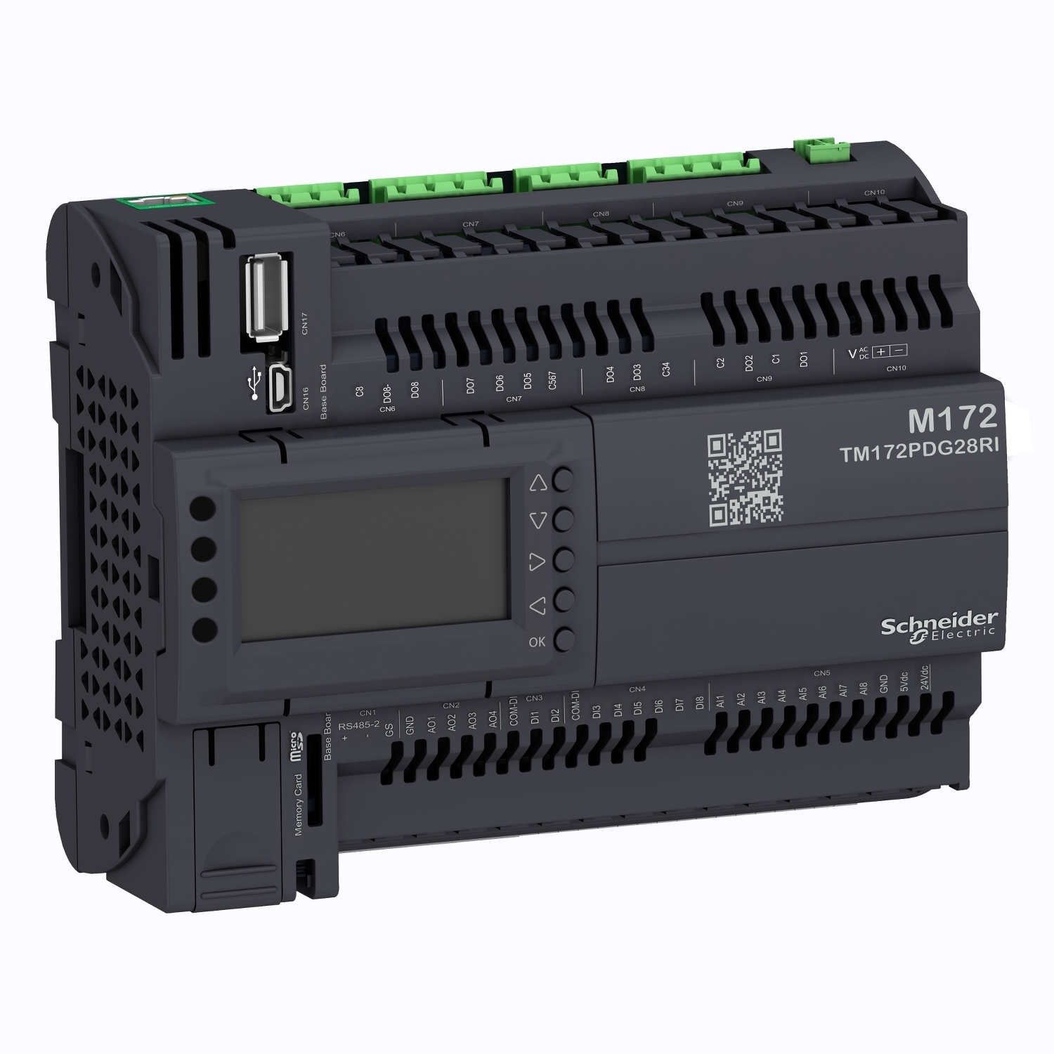 TM172PDG28RI Modicon M172 Isolated Performance Display Logic Controller, 24 V AC/20 to 38 V DC, 28 Inputs, 28 Outputs