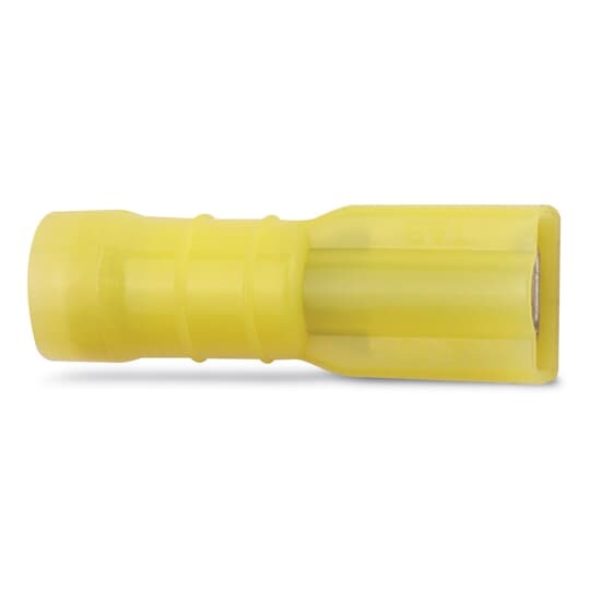 RC2573 Sta-Kon 250 Female Disconnect, 12 to 10 AWG Conductor, 0.25 in W x 0.032 in THK Tab, Brazed Seam Barrel, Brass, Yellow, Fully Insulated