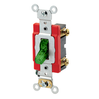 1221-PLG Illuminated ON Self-Grounding AC Quiet Toggle Switch, 120 VAC, 20 A, 1 hp Power Rating