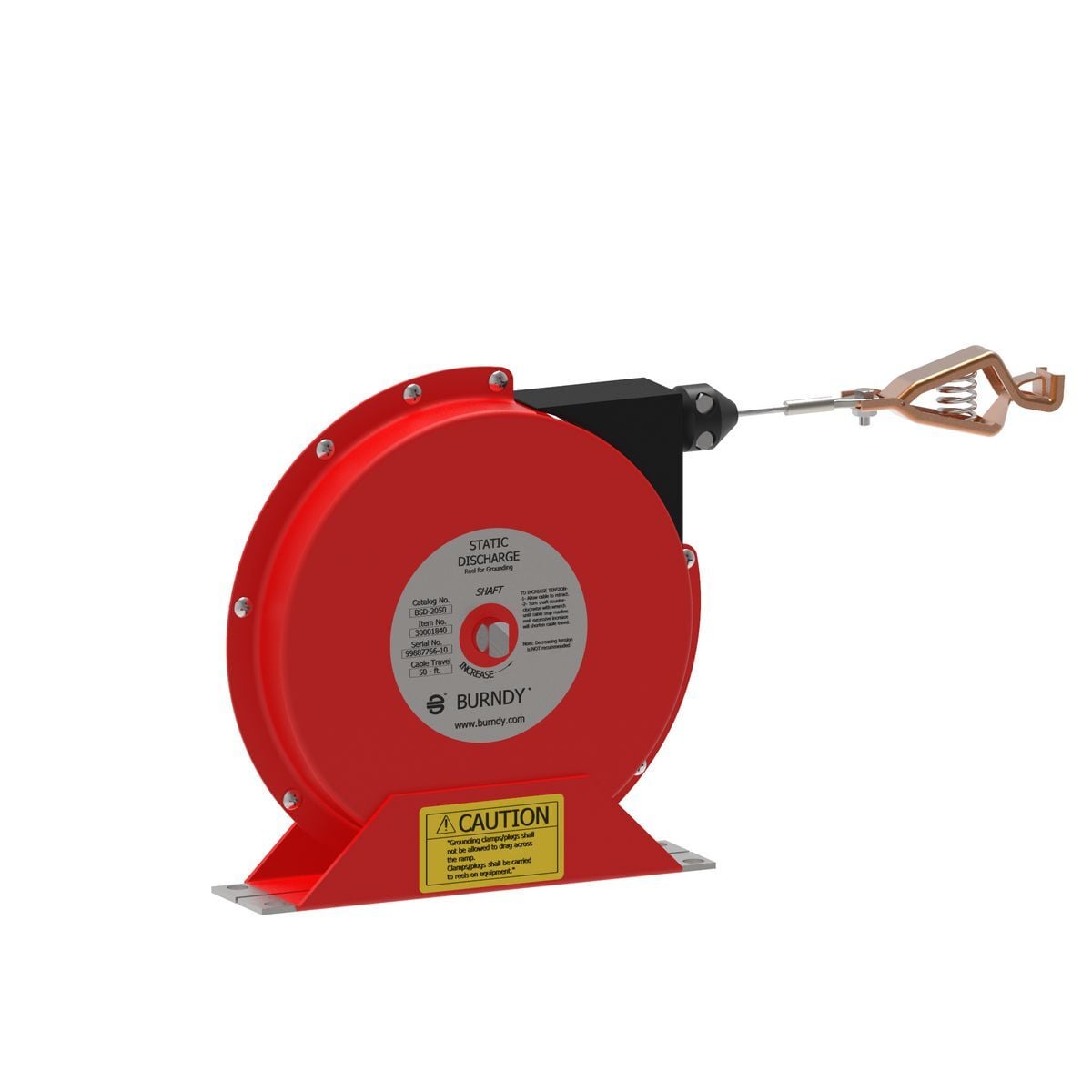 BSD2050 Adjustable Heavy Duty Static Discharge Grounding Reel, 8.6 in Dia, 50 ft L, Aircraft Steel Cable