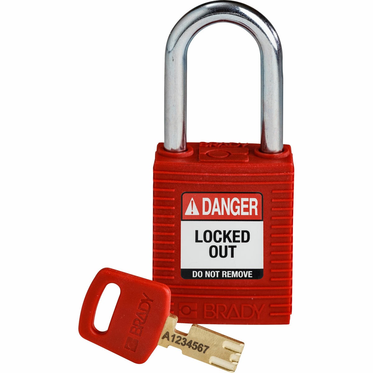 NYL-RED-38ST-KD SafeKey Standard Safety Lockout Padlock, Different Key, Red, Nylon Body, 1/4 in Dia x 1-1/2 in H x 0.8 in W Steel Shackle, 3/4 in L Body