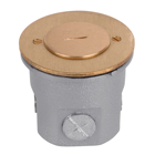 Single Gang Flush Service Floor Box, 13 Cubic Inches, Opening Diameter 3-1/2 Inches, Base Diameter 2-31/32 Inches, Depth 3-3/16 Inches, 1/2 Inch and 3/4 Inch Knockouts, Cast Iron, For Power or Communications/Data