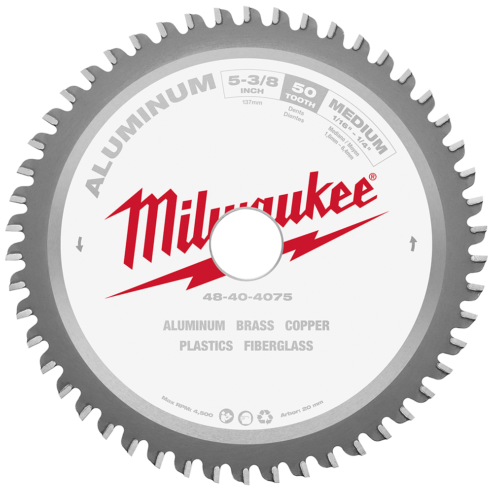 48-40-4075 MetalTech Circular Saw Blade, 5-3/8 in Dia x 0.05 in THK, 20 mm Arbor, Alloy Steel Blade, 50 Teeth