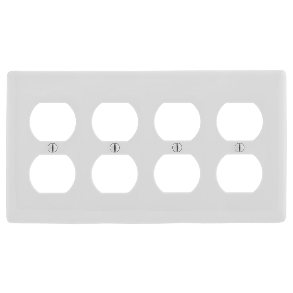 NP84W Standard Duplex Receptacle Wall Plate, 4 Gangs, 4.62 in W x 8.31 in H x 0.25 in D, Nylon, White