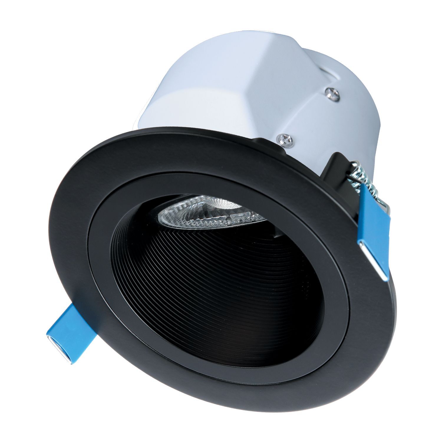 4-inch RL Slope Ceiling direct mount module, 900 lumen series, 90 CRI min, 5-color selectable CCT, 120V, Matte black baffle, Direct mount.