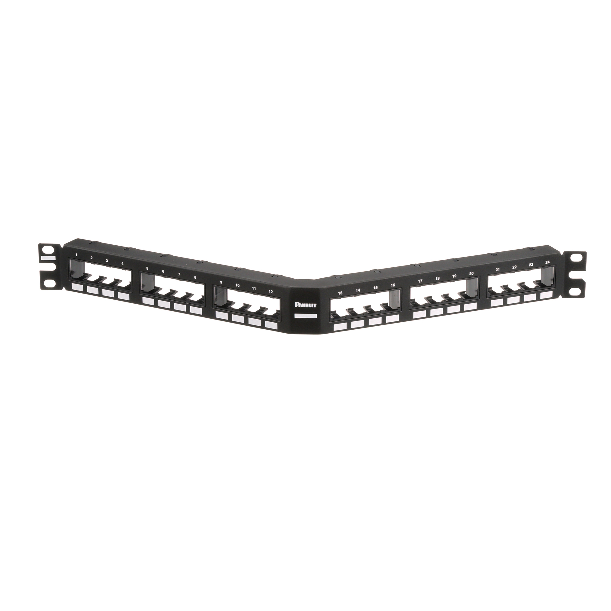 CPPA24FMWBLY Mini-Com PanNet 1RU Angled Unshielded Modular Patch Panel, 24 Ports, Cat 5e, 24 AWG Terminal, Cold Rolled Steel