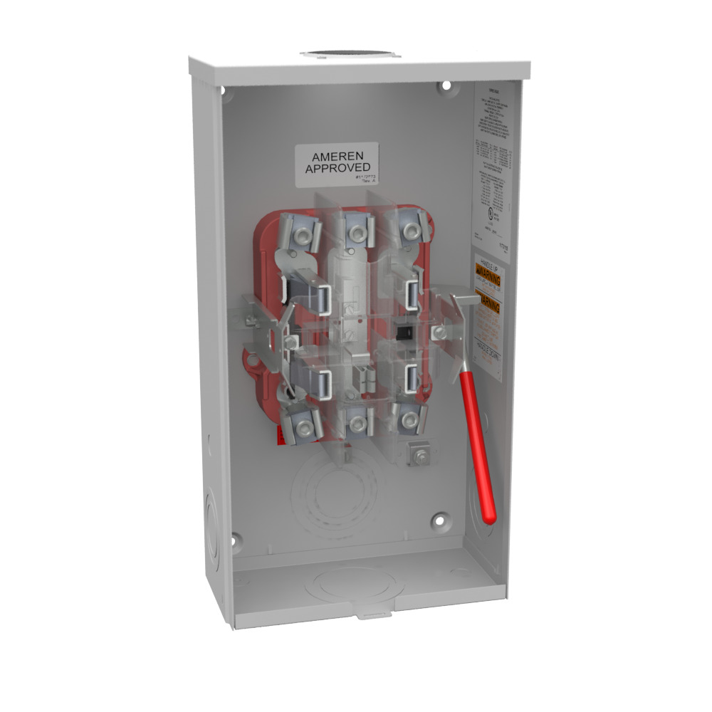 U6193-RL-QG-AMS Single Position Meter Socket, 125 Amp, 1 Phase, Ringless, Lever, 5 Term, OH, 600V, Quadplex