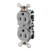 TWR15-GY Traditional Straight Blade Duplex Receptacle, 125 V AC, 15 A, 2 Poles, 3 Wires, Gray