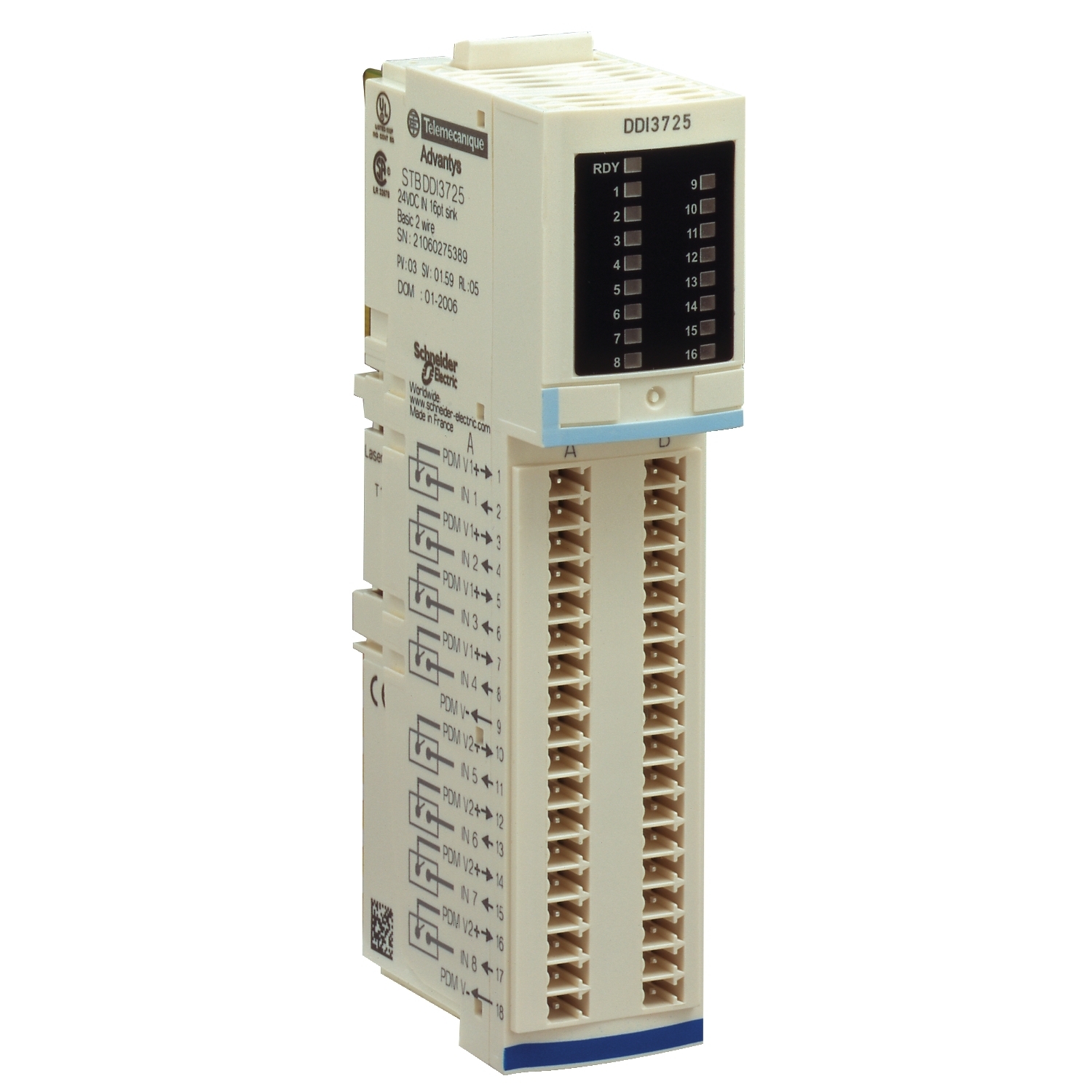 STBDDI3725 Modicon 2-Wire Basic Digital Input Module, 16 Inputs, 11 to 30 V DC Signal Range