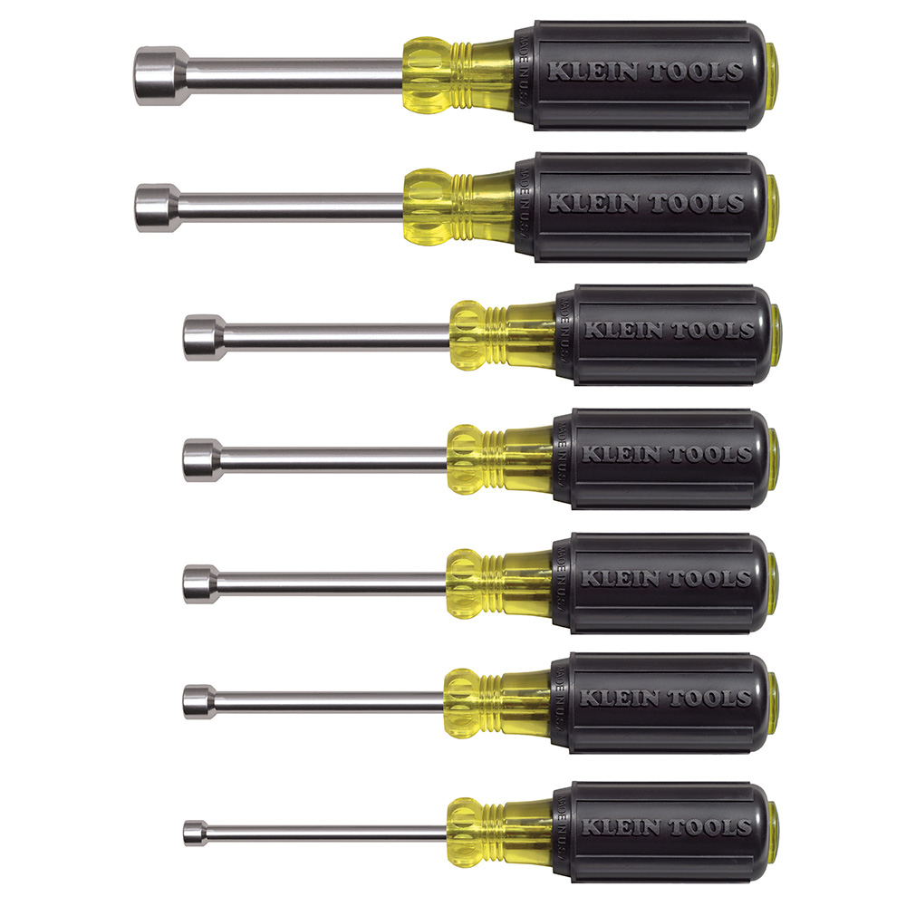 631M Magnetic Nutdriver Set, 3/16 to 1/2 in, 7 Pieces, 6-3/4 to 7-5/16 in OAL, Cushion Grip Handle, Steel