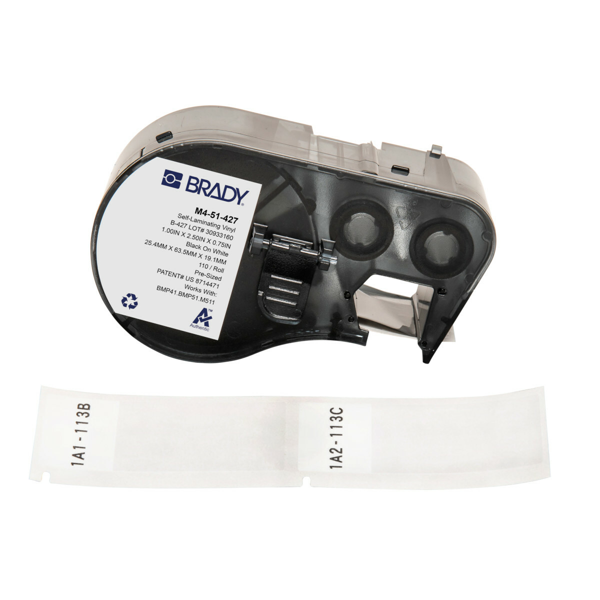 M4-51-427 Self-Laminating Wire and Component Label, 25.4 mm W, Black on White/Clear, B-427 Vinyl