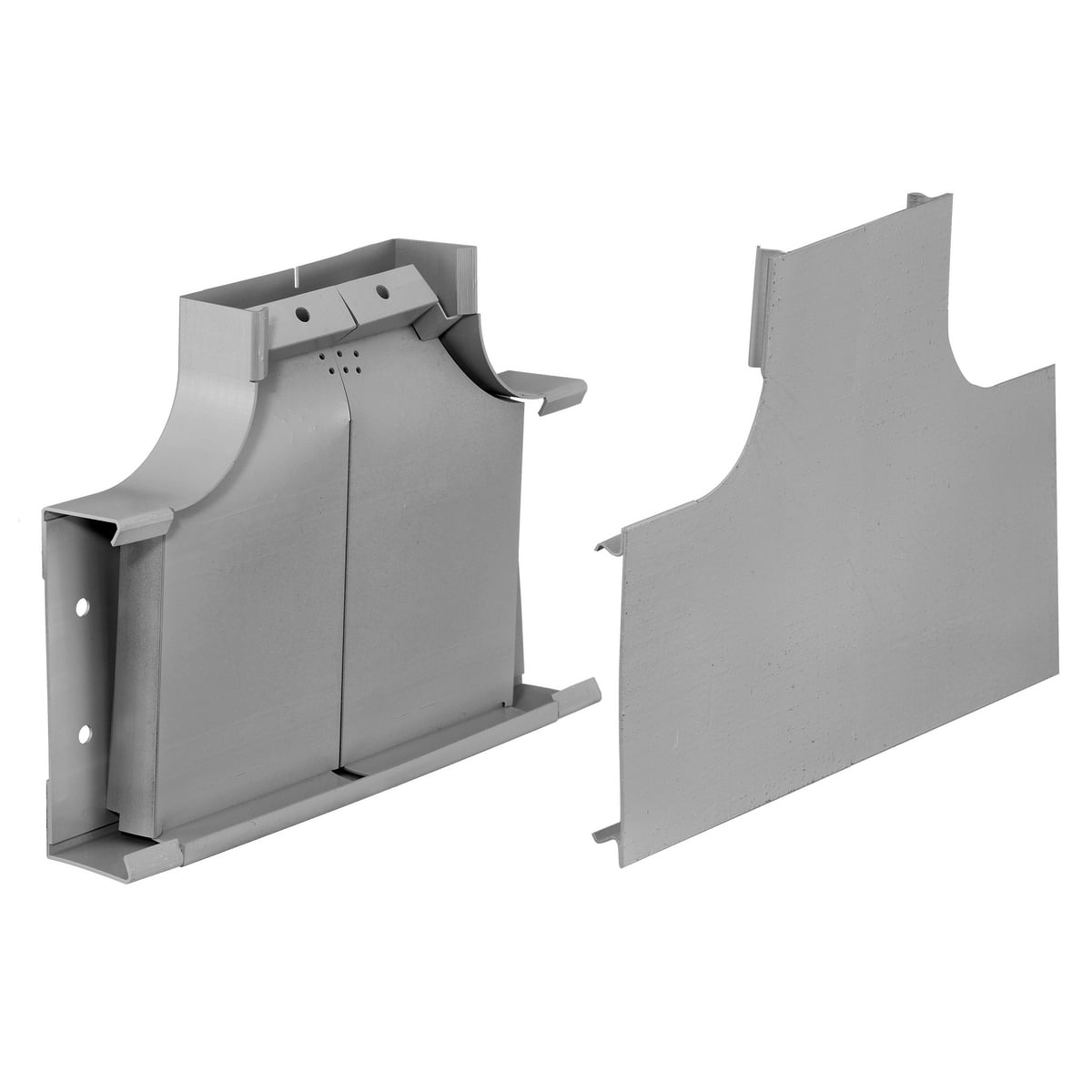 HBL4715DFOGY HBL4750 Bend Radius Divided Full Capacity Standard Tee Fitting, 90 deg Bend, For Use With HBL4750 Series Metal Raceway, Roll Formed Steel, Gray