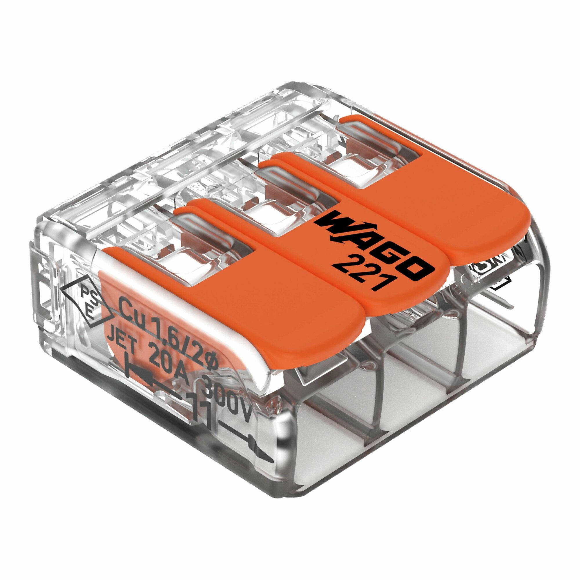221-413 Compact Splicing Connector With Operating Lever, 450 V AC, 32 A, 3 Poles