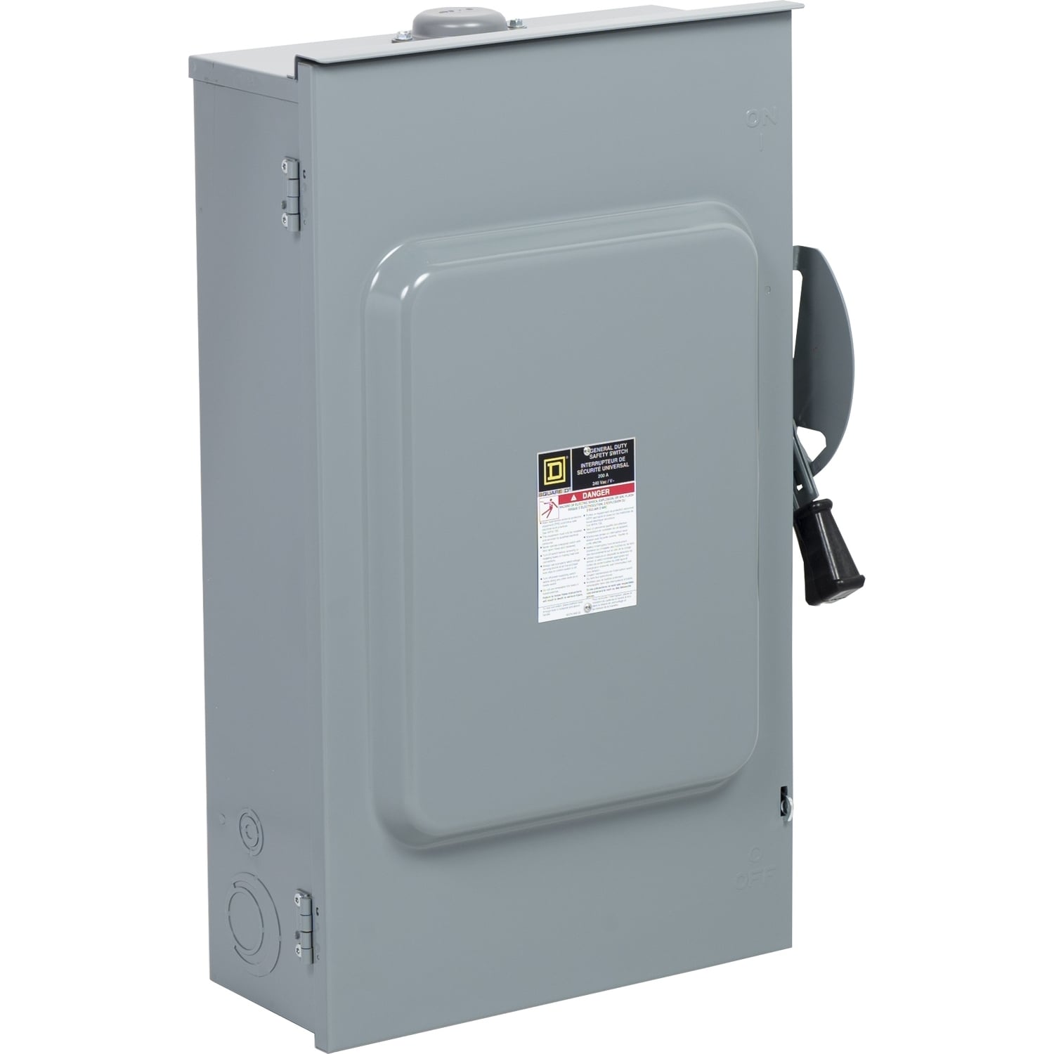 Safety switch, general duty, fusible, 3 pole, 4 wire, 120/240VAC, 200A, Type 3R galv steel, bolt/hub prov, with sol neut