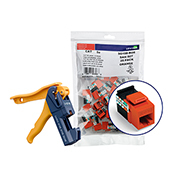 5G108-JO5 GigaMax QuickPort Narrow Snap-In UTP Connector Kit With Jack Rapid Tool, Cat 5e Module, Panel Mount, 1 Port, Orange