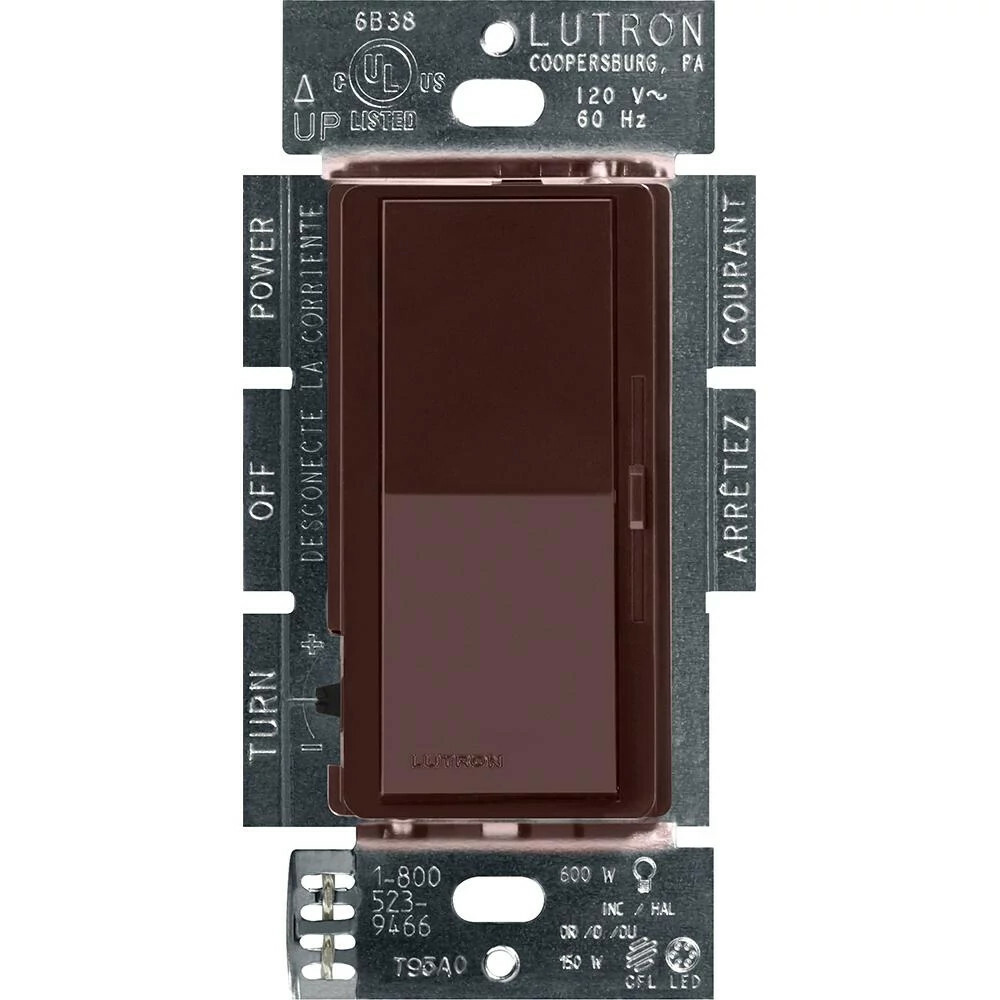 DVCL-153P-BR Diva LED+ Dimmer Switch, No Neutral Required, 150W LED, 1 Pole/3-Way, 120V, Brown