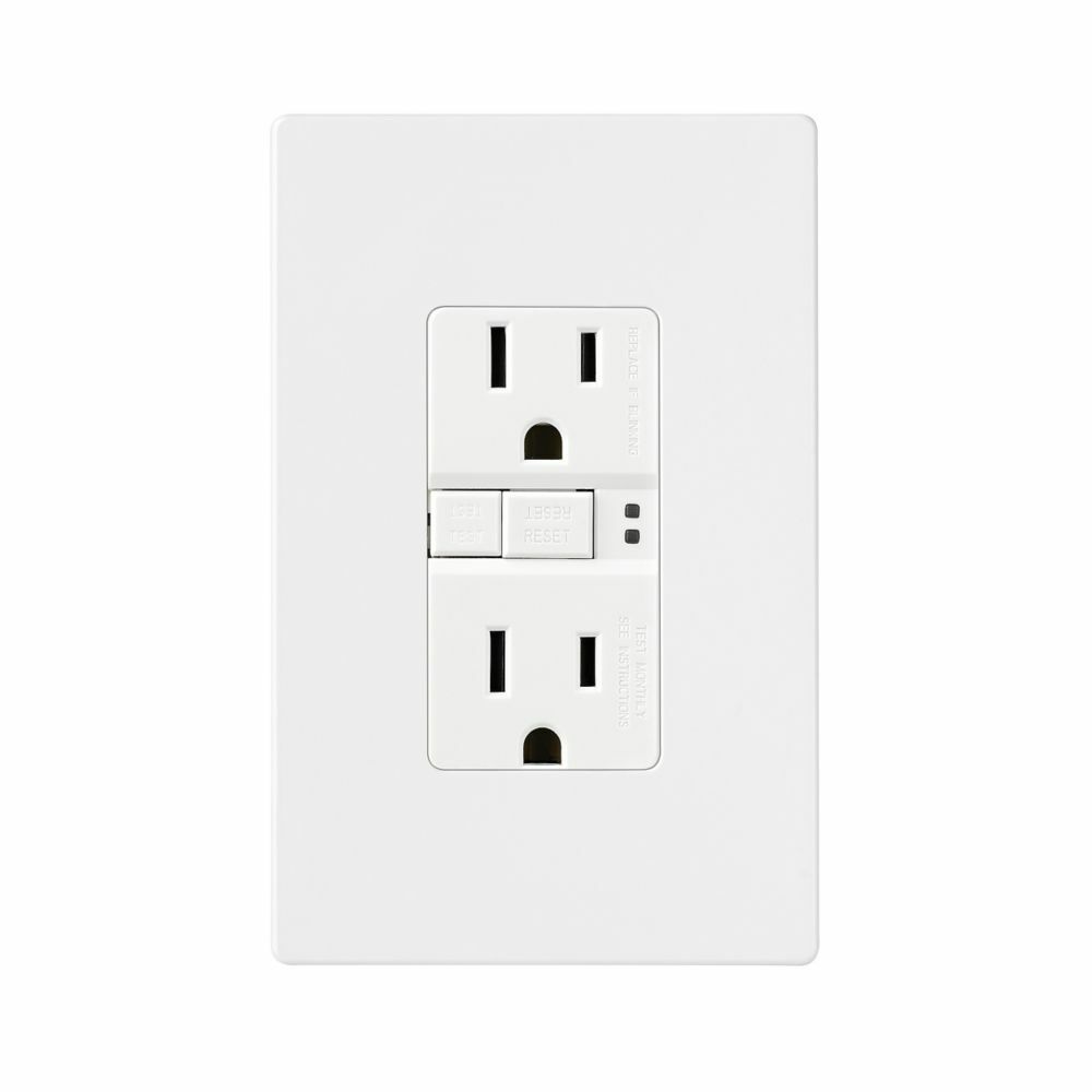Eaton ground fault circuit interrupter receptacle, Box, 15A, 125V, Back wire and side wire, GFCI, White, Brass, Receptacle, Tamper resistant, PVC, 5-15R, Two-pole, three-wire, grounding