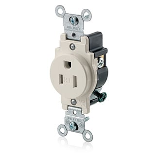 T5015-T 1-Phase Grounding Single Tamper Resistant Straight Blade Receptacle, 125 V AC, 15 A, 2 Poles, 3 Wires, Light Almond