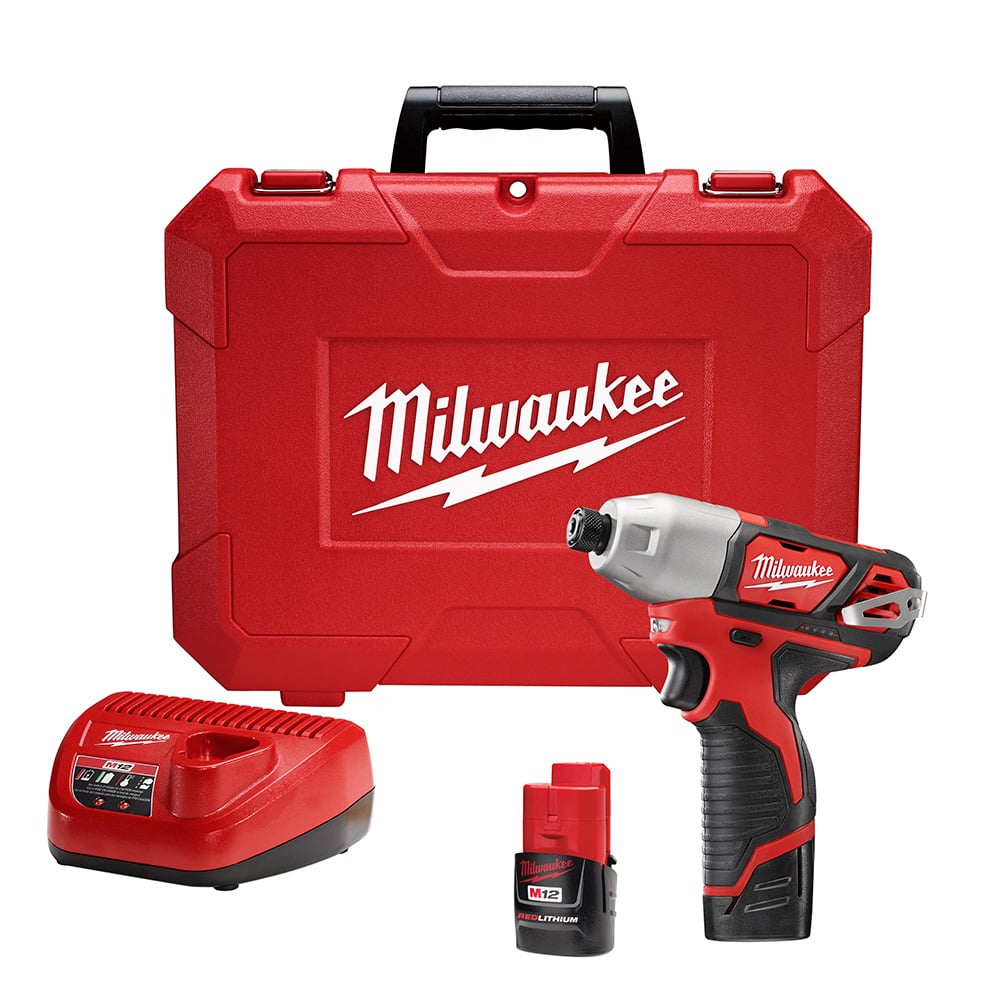 2462-22 M12 Compact Lightweight Cordless Impact Driver Kit, 1/4 in Hex Drive, 0 to 3300 bpm, 1000 in-lb Torque, 12 V AC, 6-3/8 in OAL
