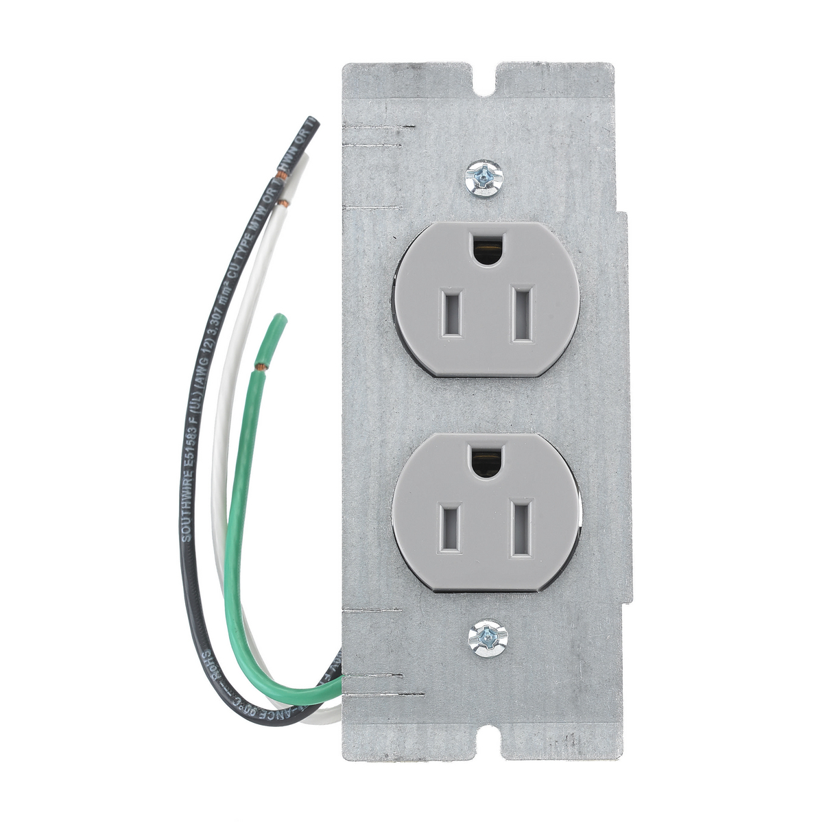 PWFBMPCR15GRYTR Duplex Standard Sized Tamper-Resistant Pre-Wired Device Plate, 5.01 in L x 2.04 in W, 2/4/6/10 Gangs, Steel Plate/Composite Receptacle