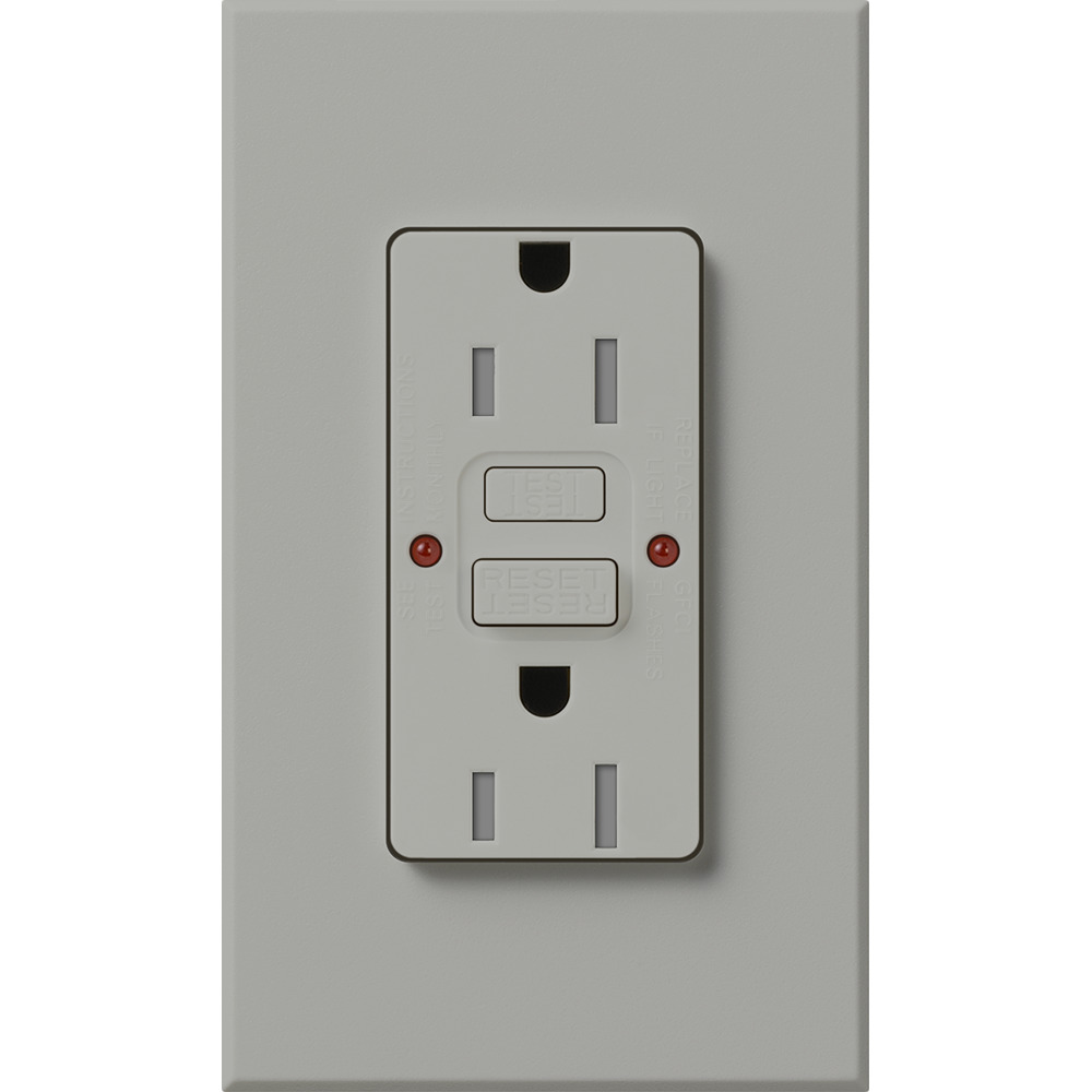 NTR-15-GFST-GR Architectural  Tamper-Resistant GFCI Duplex Receptacle with Wall Plate, 15 Amp, Self-Testing, 125V, Matte, Gray