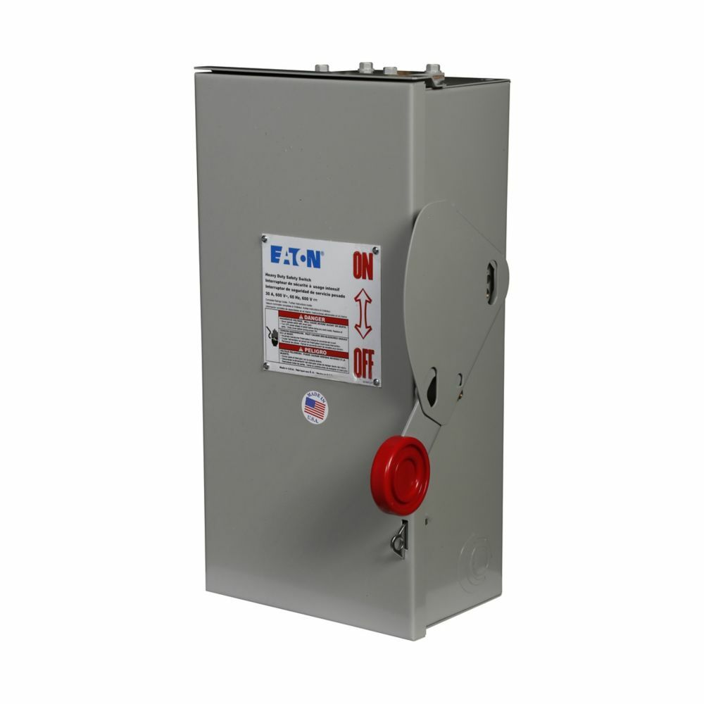 DH261NRK Heavy Duty Fusible Single Throw Safety Switch With Neutral, 600 V AC, 30 A, 7.5 hp, 10 hp, 15 hp, DPST Contact, 2 Poles