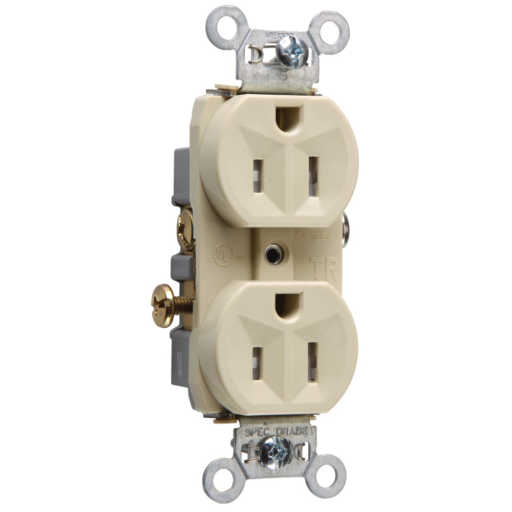 TR15I 15 Amp 125V Commercial Grade Duplex Receptacle, Ivory