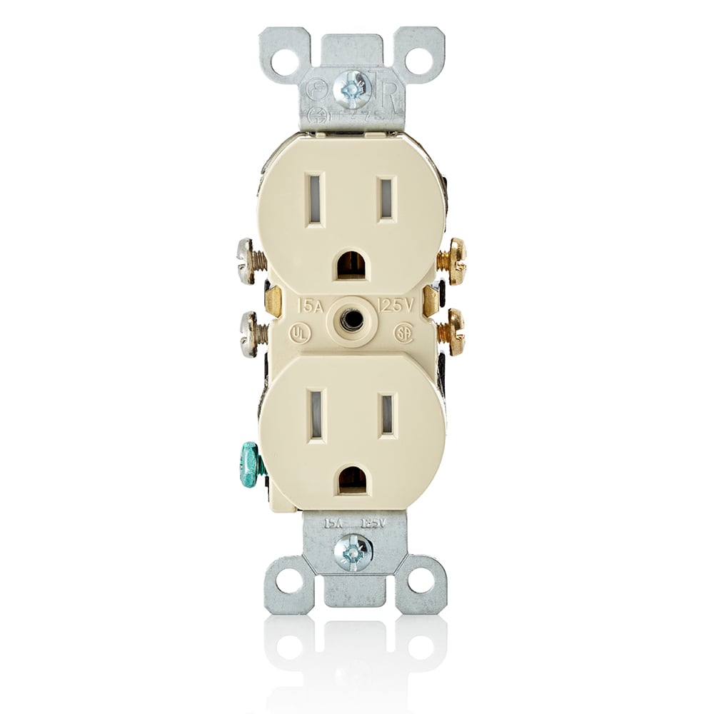 T5320-I Duplex Grounding Tamper and Weather-Resistant Straight Blade Receptacle, 125 V AC, 15 A, 2 Poles, 3 Wires, Ivory