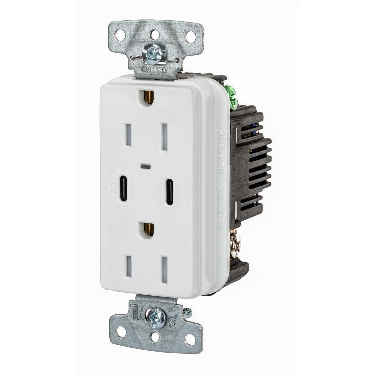 USB15CPDW USB Charger Tamper Resistant USB, Electrical Ratings: 125 V AC, 15 A, 2 Poles, 3 Wires, White