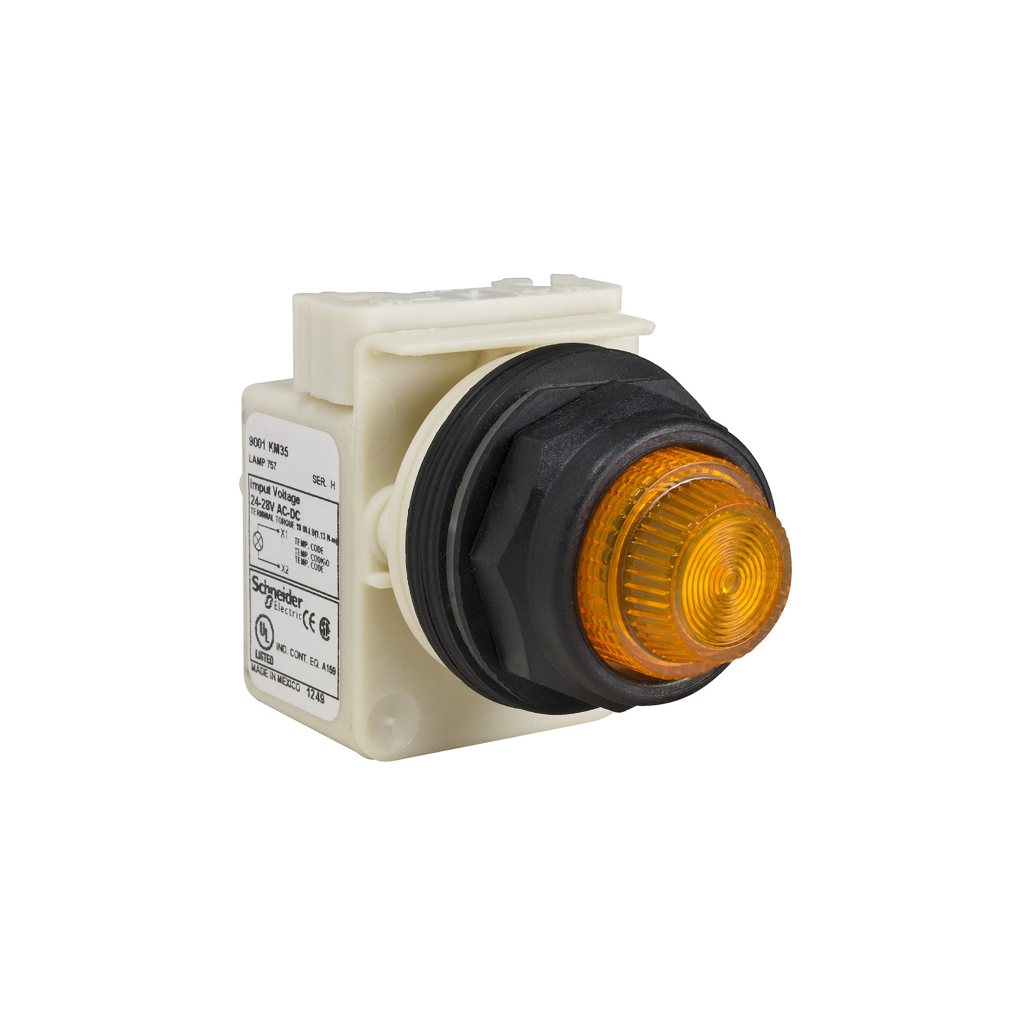 9001SKP35LYA31 Harmony Type SK Corrosion-Resistant Standard Pilot Light, 24 to 28 V AC/DC, 0.28 VA, Fresnel/Round Lens, Panel Mount