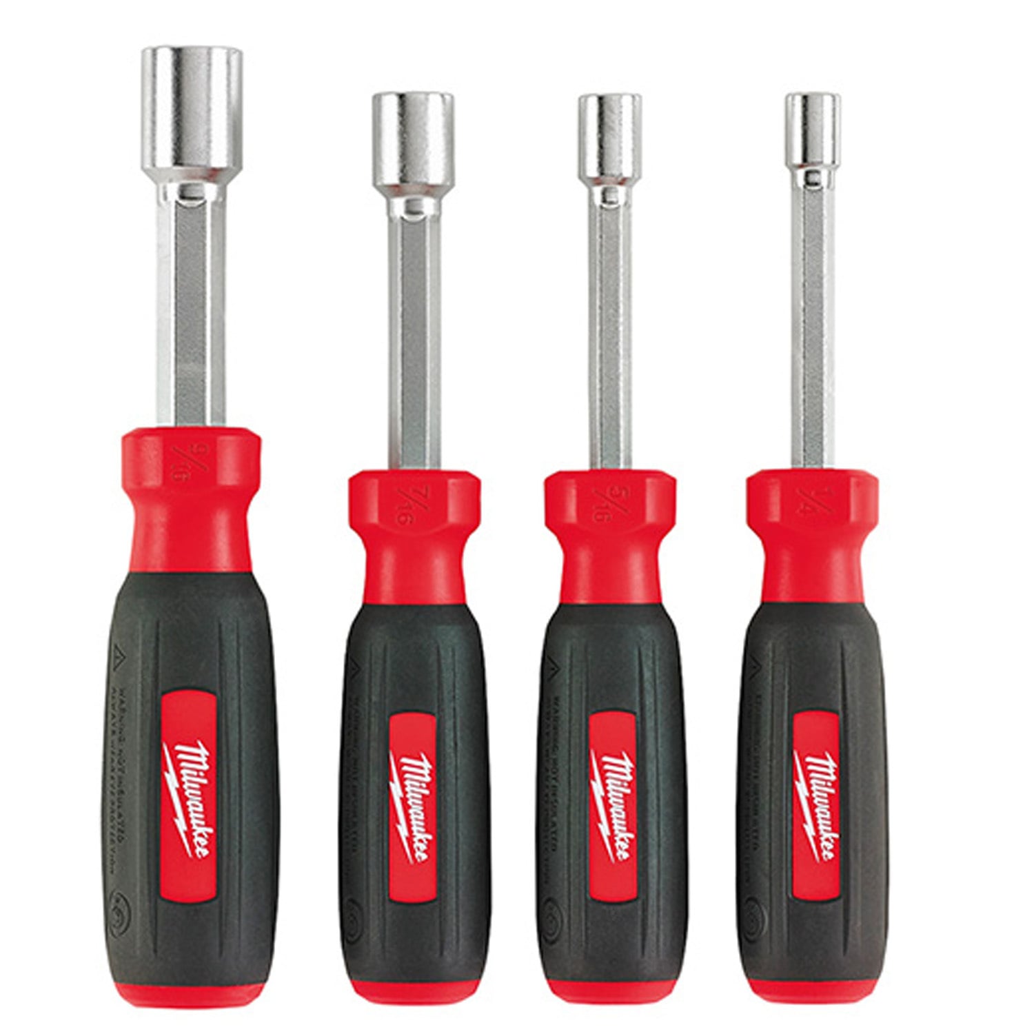 48-22-2404 Nut Driver Set, 1/4 to 9/16 in, 4 Pieces, 6 in OAL, Cushion Grip Handle, Steel, Polished Chrome