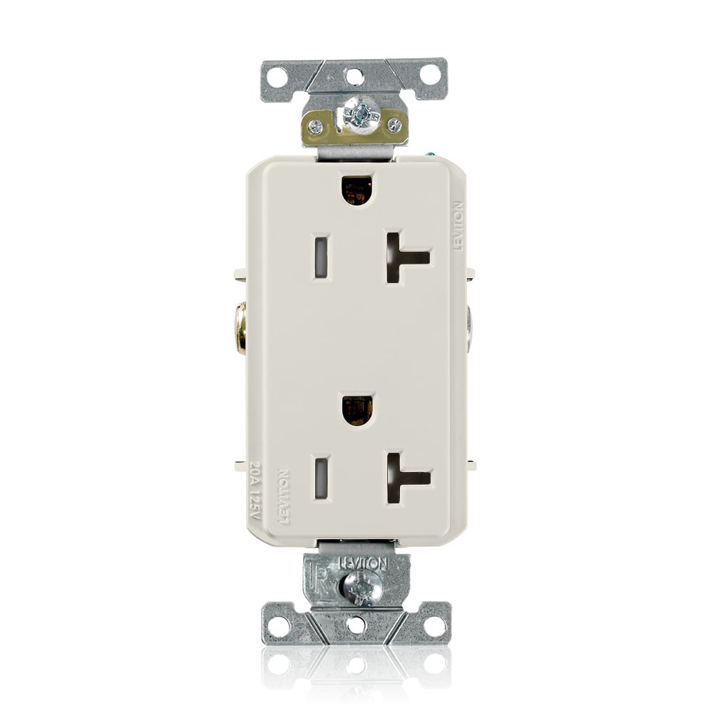 TDR20-T Decora Plus 1-Phase Duplex Heavy Duty Tamper Resistant Straight Blade Receptacle, 125 V AC, 20 A, 2 Poles, 3 Wires, Light Almond