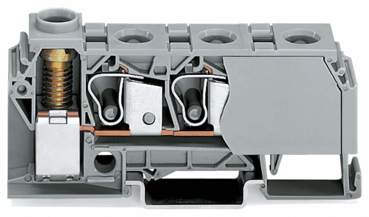 284-621 Distribution Terminal Block, 800 V AC, 125 A, 24 to 8 AWG Wire, DIN Rail Mount