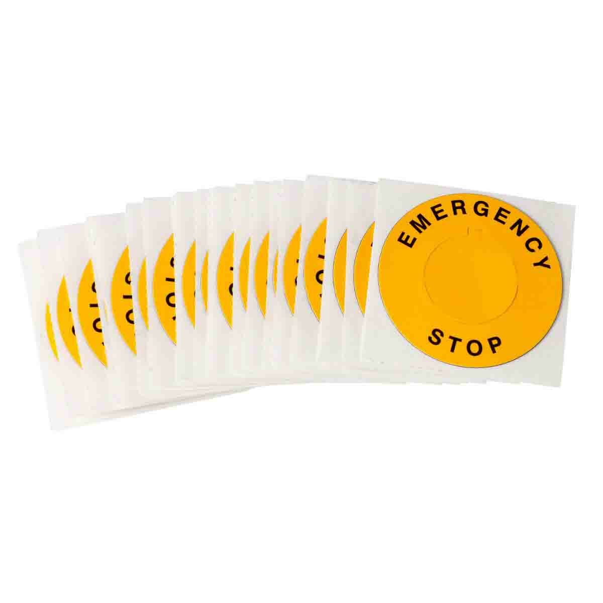 THTEP-196-593YL E-Stop Label, 2.36 in L x 2.36 in W, EMERGENCY STOP Legend, Black on Yellow, B-593 Polyester, 25 per Pack Labels