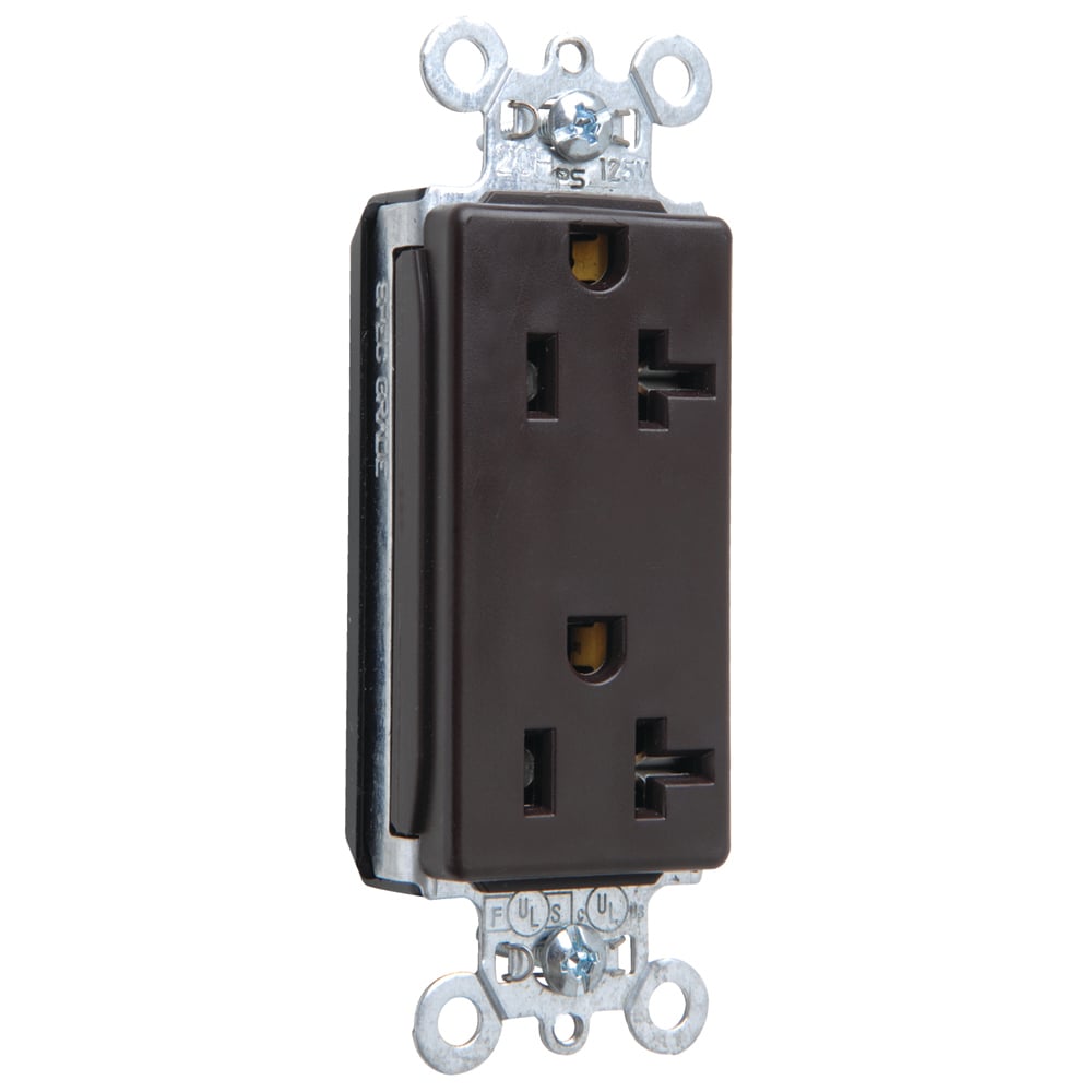 PT26352 PlugTail 20 Amp 125V Spec-Grade Decorator Duplex Receptacle, Brown