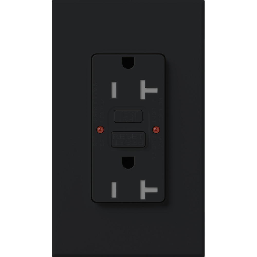 NTR-20-GFST-BL Architectural Tamper-Resistant GFCI Duplex Receptacle with Wall Plate, Self-Testing, 20 Amp, 125V, Matte, Black