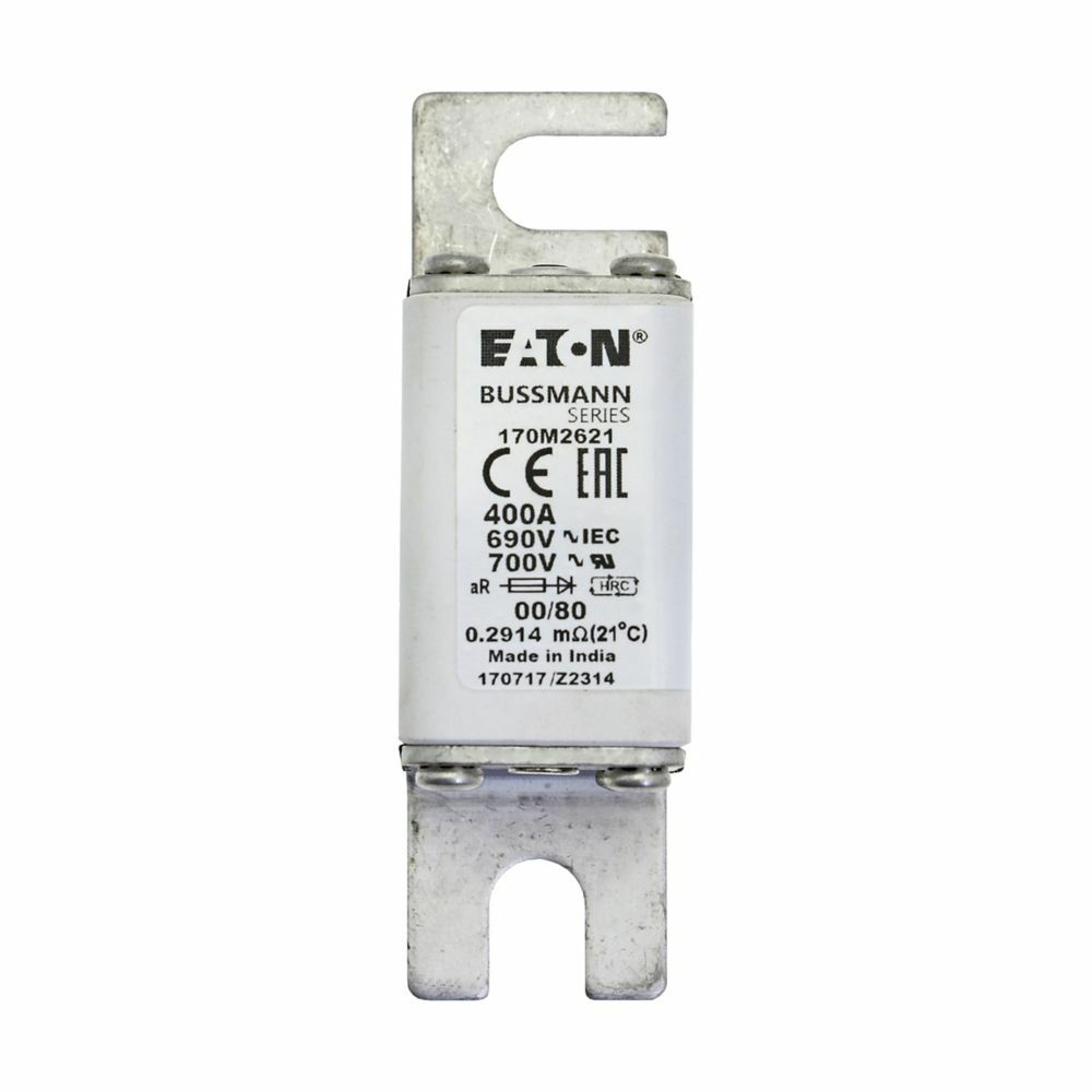 170M2621 Type 80 High Speed Fuse, 400 A, 690 V, 200 kA Interrupt, Class: aR, Square Body