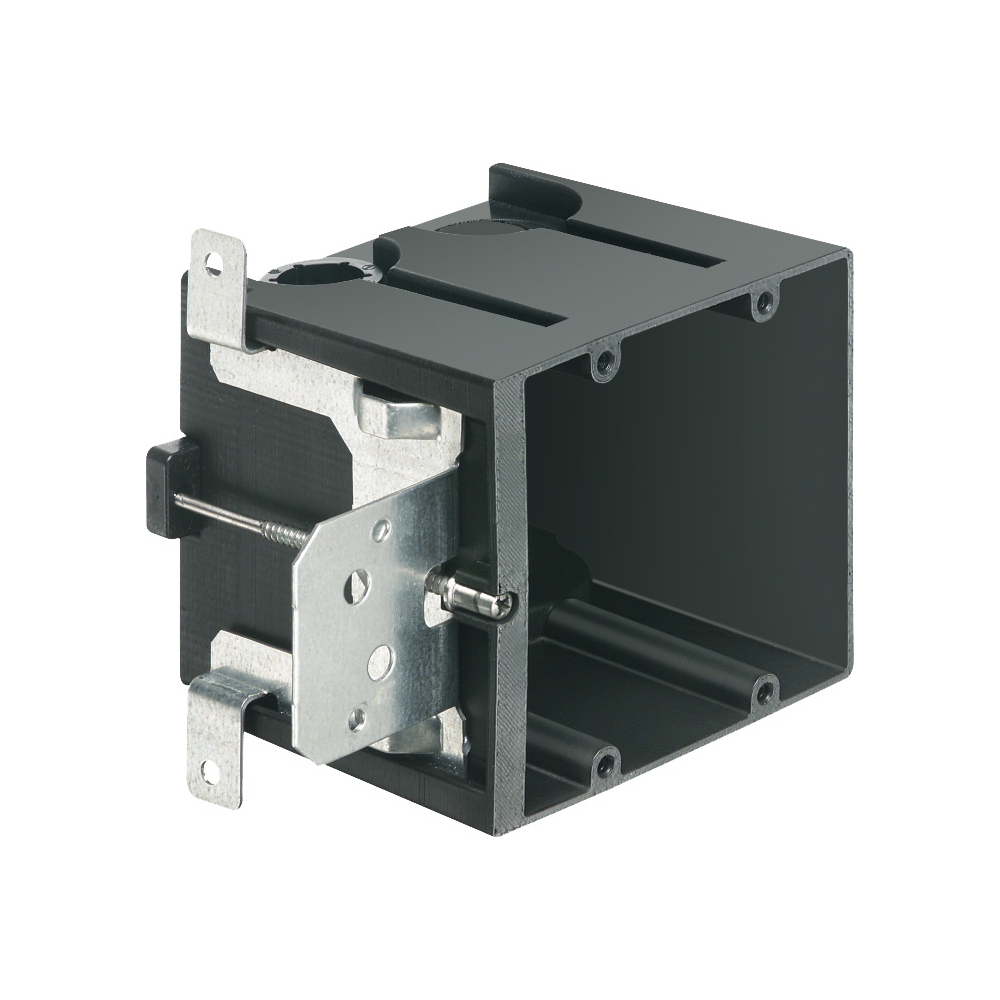 FA102 Adjustable Outlet Box With Knockout, Plastic, 43.5 cu-in Capacity, 2 Gangs, 2 Outlets, 3.875 in W x 5.623 in D x 4.8 in H