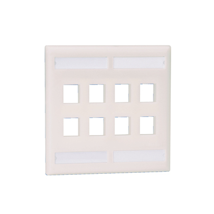 NK8FWH NetKey Flat Vertical Faceplate, 2 Gangs, 8 Ports, Keystone Module, Fastened Mount, ABS