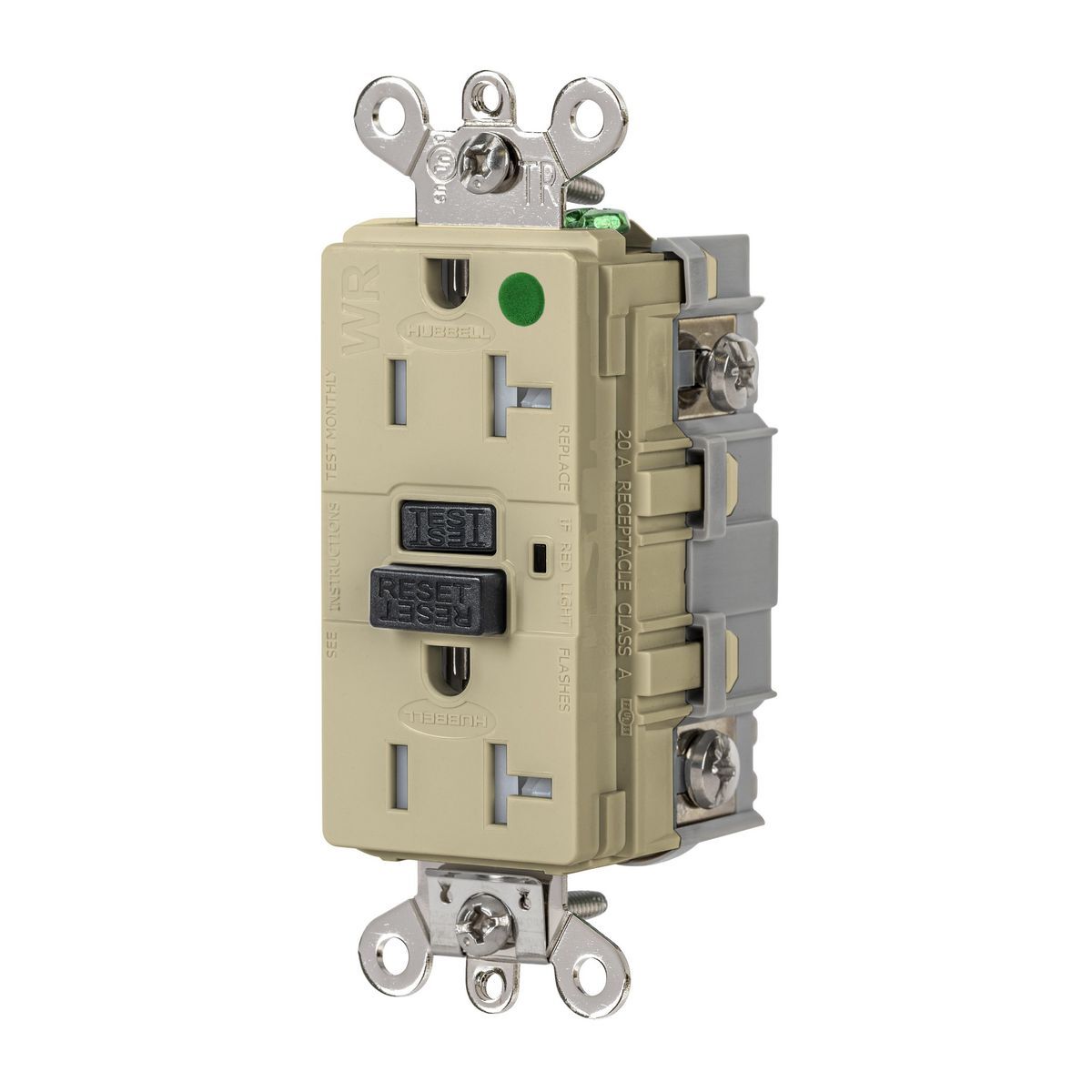 GFSG8300I Extra Heavy Duty GFCI Receptacle, 125 V AC, 20 A, Ivory