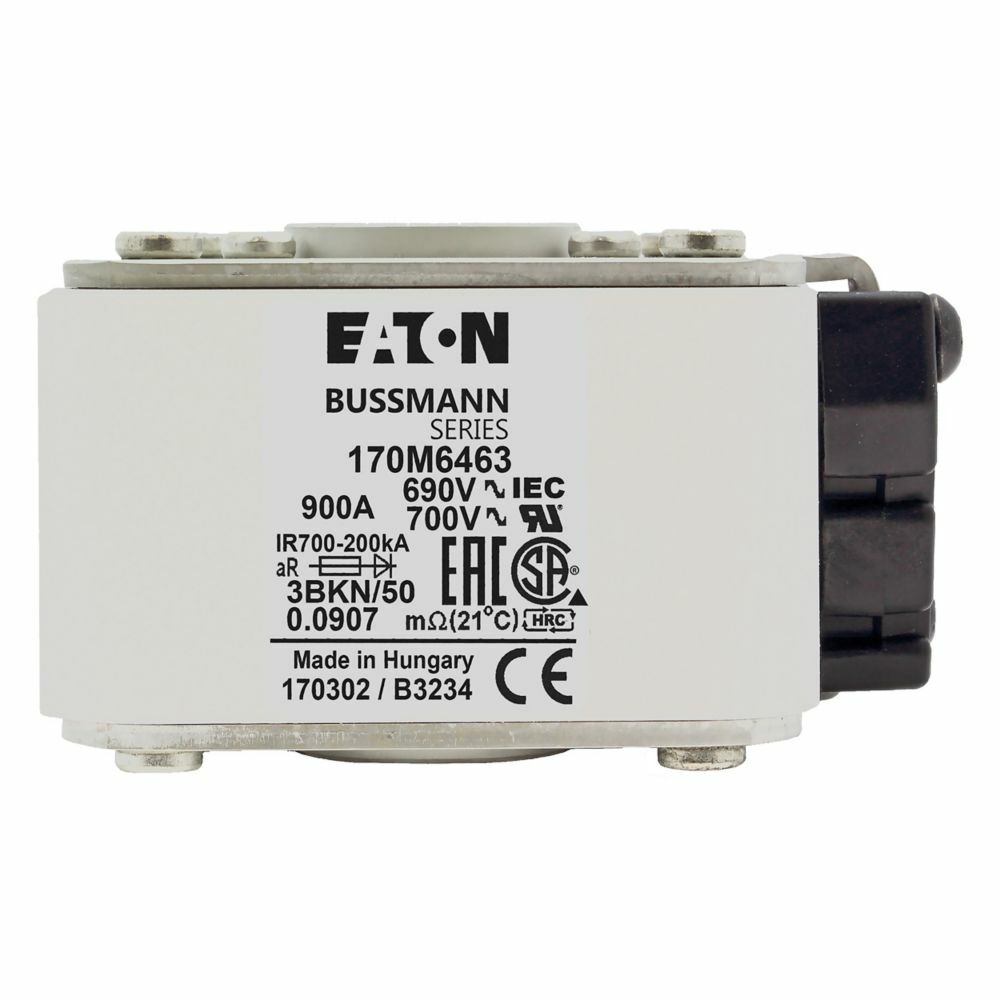 170M6463 Semi-Conductor High Speed Fuse, 900 A, 690 V, 200 kA Interrupt, Class: aR, Square Body