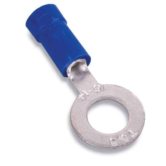 14RB-14X Sta-Kon RB Series Expanded Insulated Ring Terminal, 18 to 14 AWG Conductor, 1.14 in L, Brazed Seam Barrel, Copper, Blue