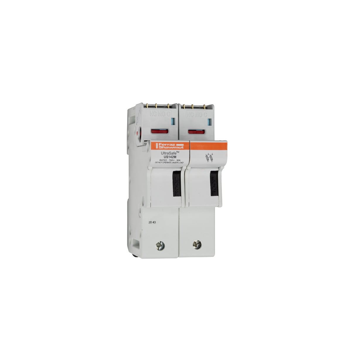 J331139 UltraSafe US14 Modular Fuse Holder With Auxiliary Microswitch, 750 V AC/DC, 50 A, 14 to 2/0 AWG Wire, 2 Poles