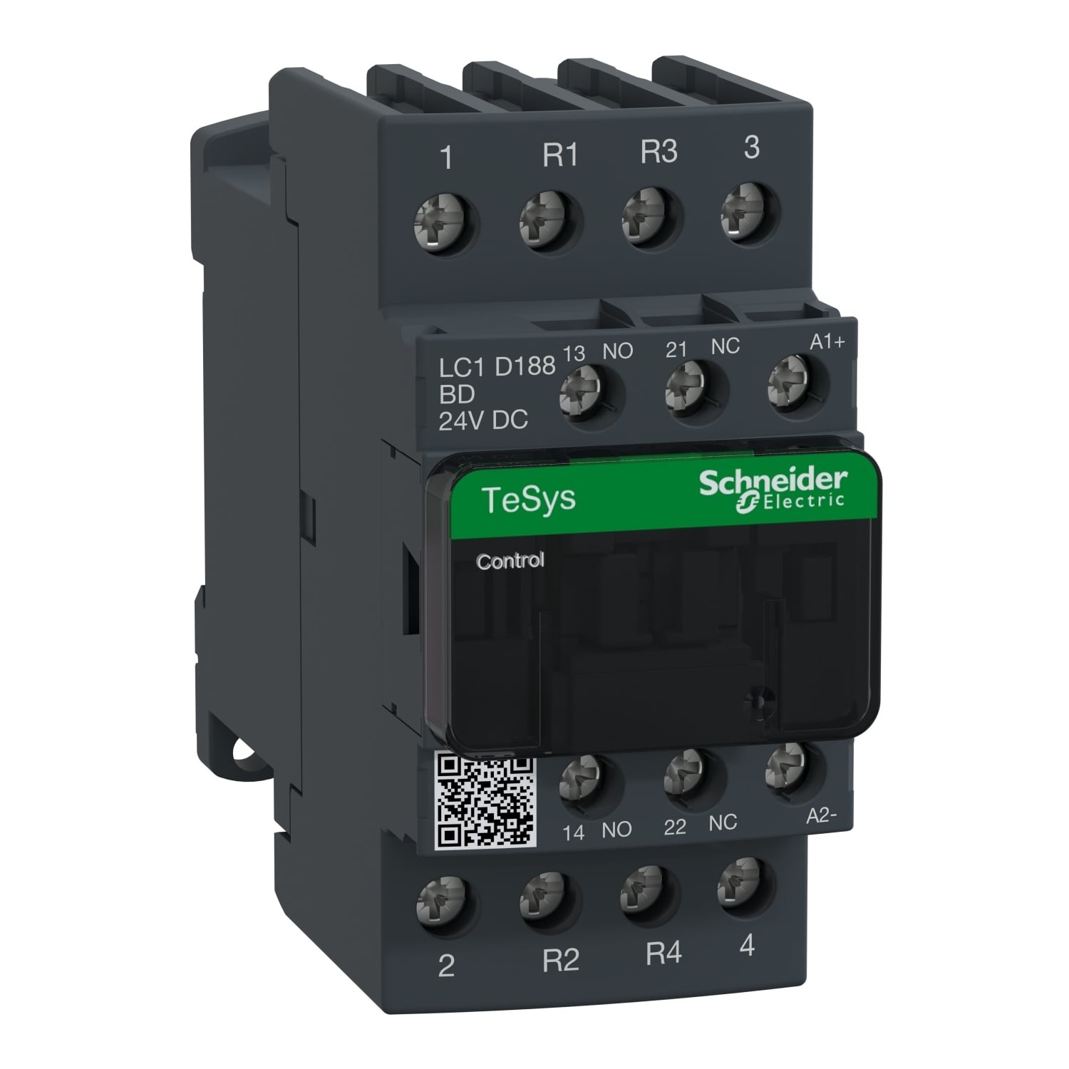 LC1D188BD TeSys D LC1D Non-Reversing IEC Contactor With Safety Cover, 24 V DC V Coil, 32 A, 2NO-2NC Contact, 4 Poles