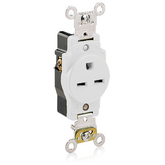 5661-W Duplex Self-Grounding Straight Blade Receptacle, 250 V AC, 15 A, 2 Poles, 3 Wires, White