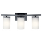Streamlined and simple, This Crosby 3 light bath light in Black delivers clean lines for a contemporary style. The Satin Etched Cased Opal shades enhance this minimalistic design.