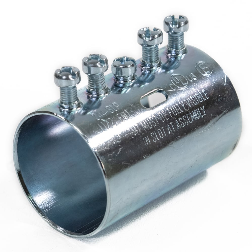 245-SLP Bridgeport Mighty-Align Slip Style Non-Insulated Set Screw Coupling, 2 in, For Use With EMT Conduit, Steel, Ball Burnished Mirror Smooth