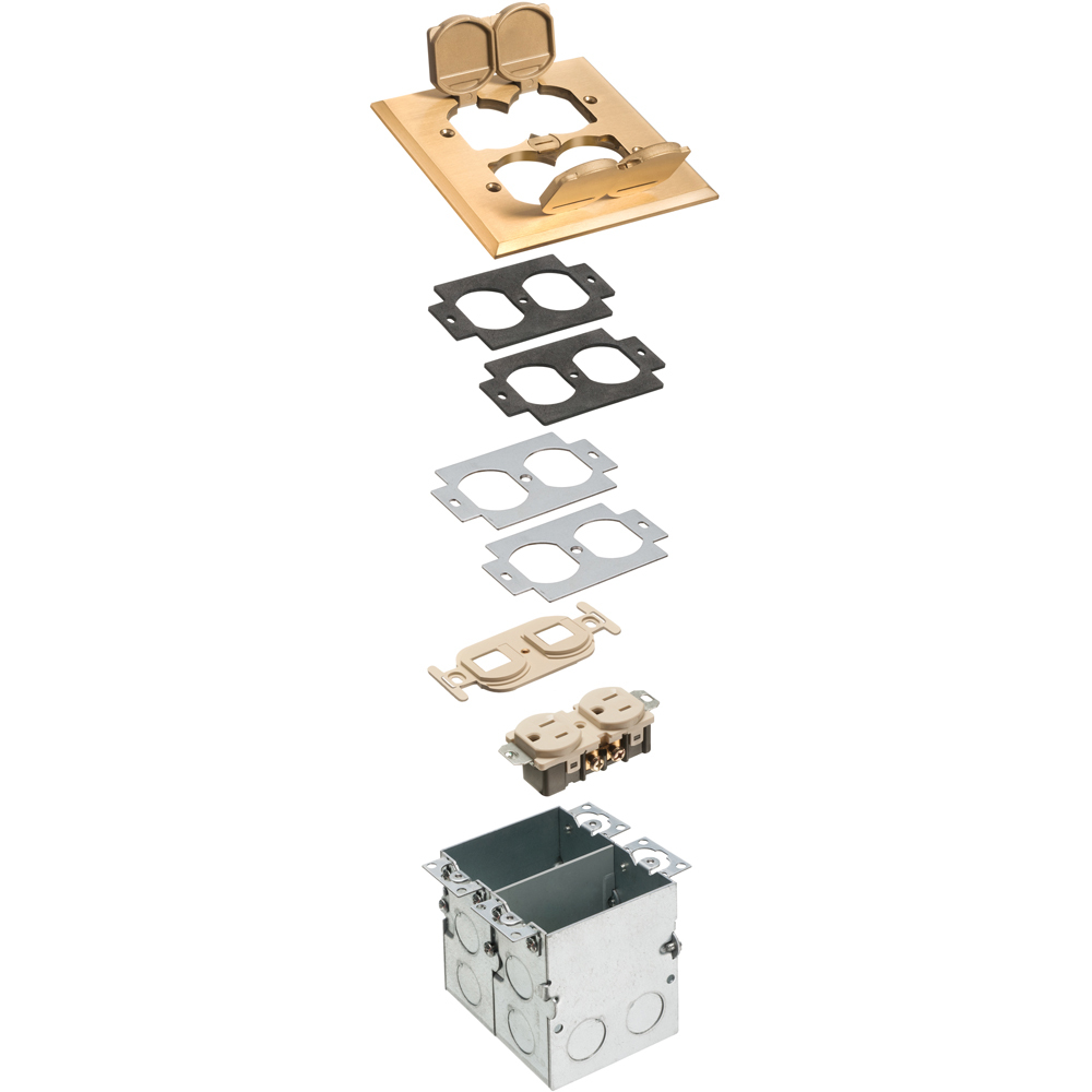 FLB5552MB Combination Floor Box Kit, Brass/Plastic/Steel, 2 Gangs